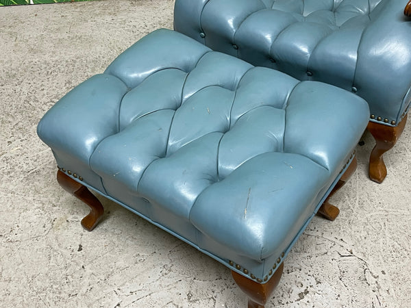 Vintage Tufted Leather Chesterfield Lounge Chair and Ottoman