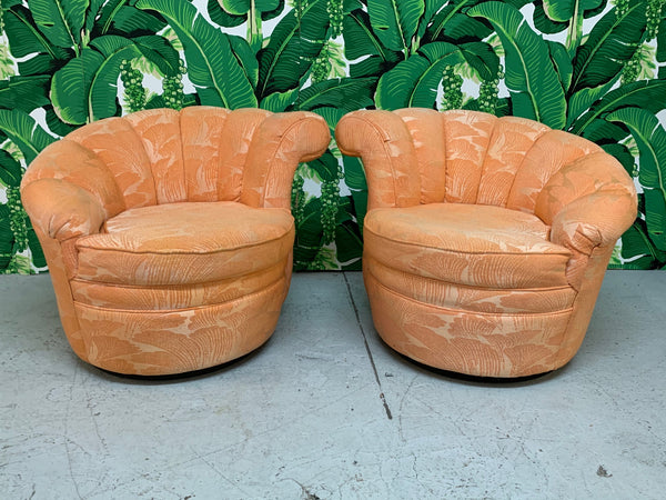 Shell Channel Back Tufted Nautilus Swivel Chairs, a Pair front view