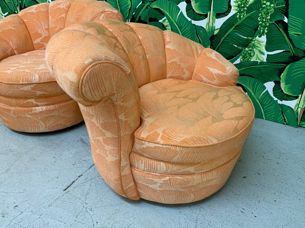 Shell Channel Back Tufted Nautilus Swivel Chairs, a Pair side view