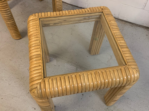 Mid Century Rattan Split Reed End Tables, a Pair