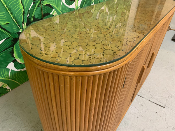 Rattan Split Reed Oval Credenza close up