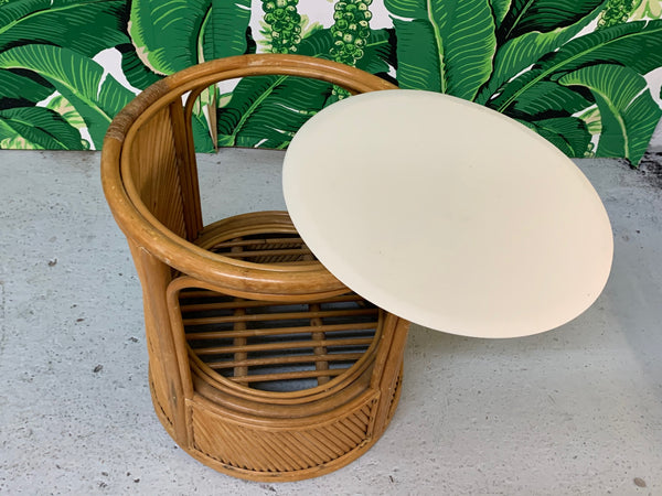 Split Reed Rattan Drum End Table in the Manner of Gabriella Crespi