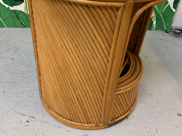 Split Reed Rattan Drum End Table in the Manner of Gabriella Crespi lower view