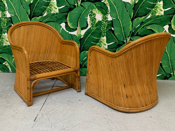 Split Reed Rattan Club Chairs in the Manner of Gabriella Crespi