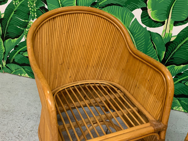 Split Reed Rattan Club Chairs in the Manner of Gabriella Crespi