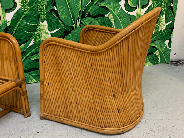 Split Reed Rattan Club Chairs in the Manner of Gabriella Crespi side view