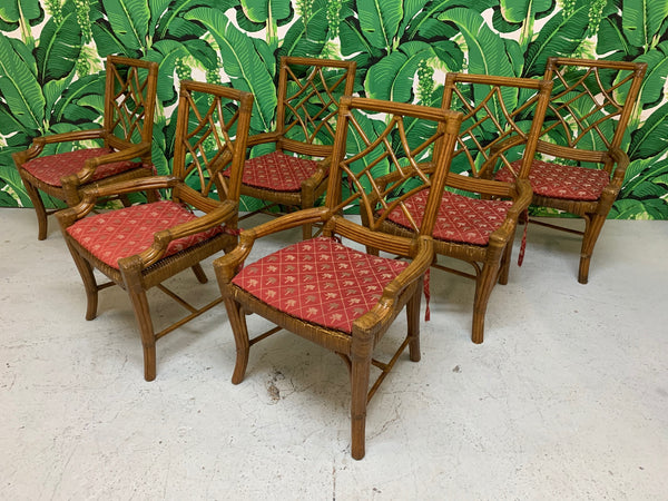 Set of Six Rattan Chinoiserie Faux Bamboo Dining Chairs front view