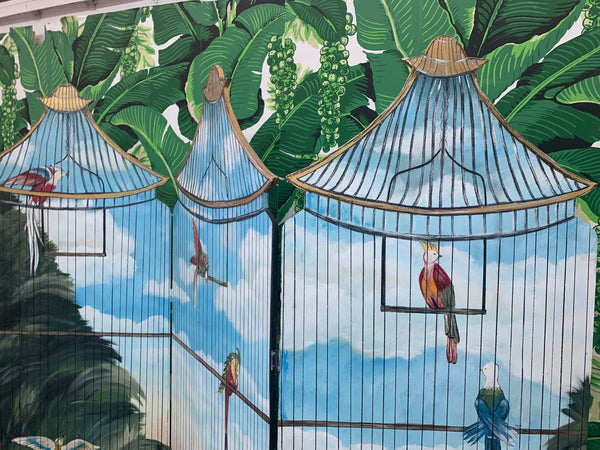 Large Hand Painted Birdcage 3 Panel Screen Room Divider