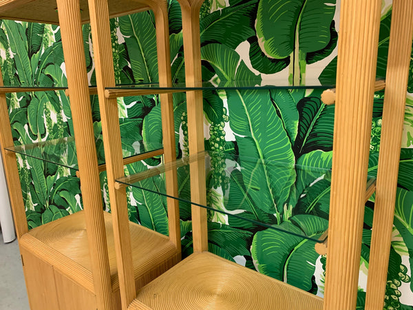 Split Reed Rattan Bookcases in the Manner of Gabriella Crespi close up