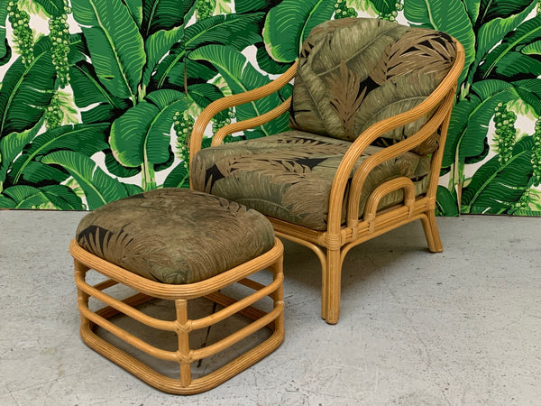 Vintage Rattan Lounge Chair and Ottoman front view