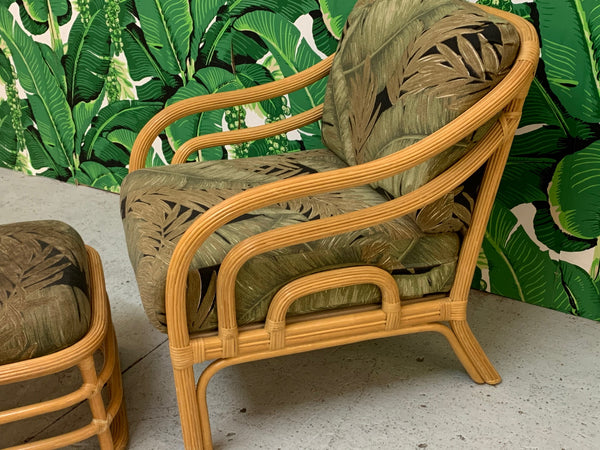 Vintage Rattan Lounge Chair and Ottoman side view