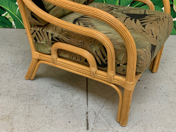 Vintage Rattan Lounge Chair and Ottoman close up