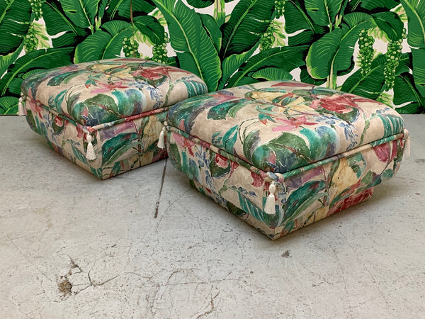 Palm Beach Style Pair of Floral Ottomans
