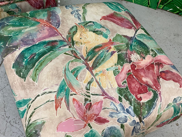 Palm Beach Style Pair of Floral Ottomans top view