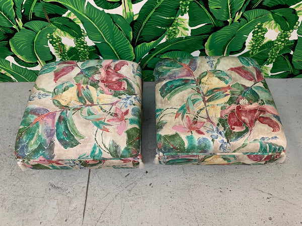 Palm Beach Style Pair of Floral Ottomans