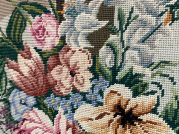 Large Floral Needlepoint Framed Art
