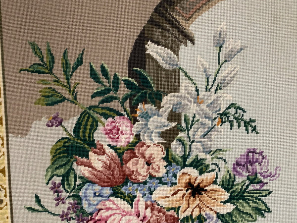Large Floral Needlepoint Framed Art