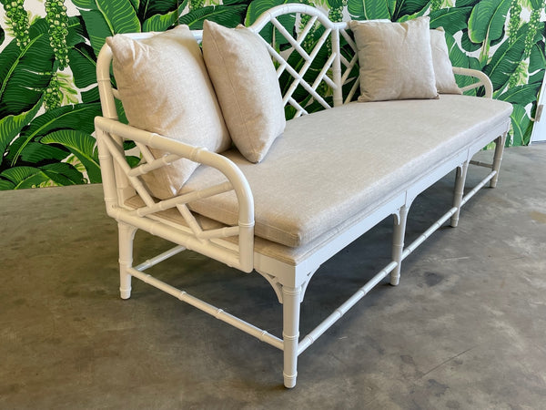 Faux Bamboo Chinese Chippendale Garden Sofas, a Pair