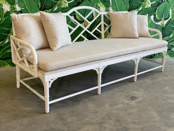 Faux Bamboo Chinese Chippendale Garden Sofas, a Pair