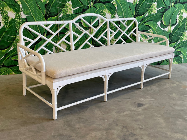 Faux Bamboo Chinese Chippendale Garden Sofas, a Pair