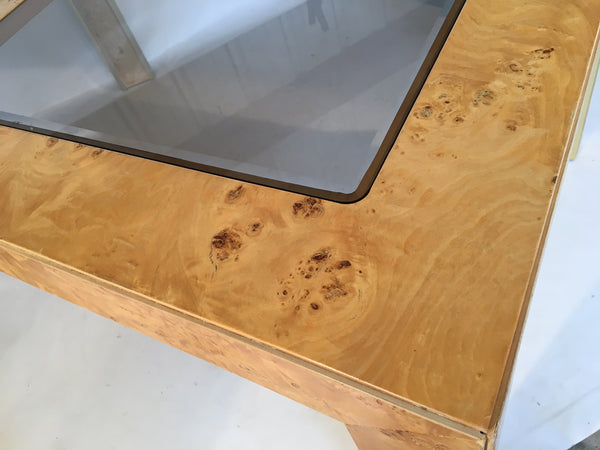Burlwood and Brass Dining Table by Thomasville close up view