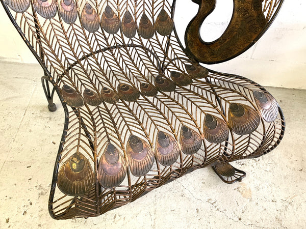 Large Wrought Iron Sculptural Peacock Chair lower view