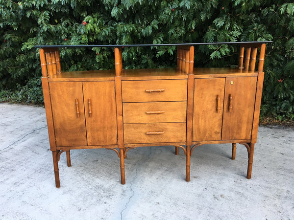 Bamboo and Glass Credenza Server