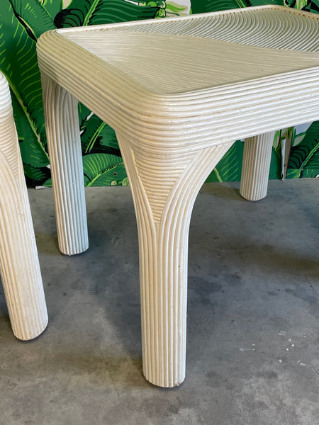 Pencil Reed Rattan End Tables, a Pair