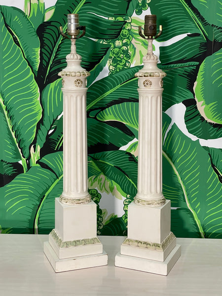 Vintage Neoclassical Column Table Lamps by Chapman