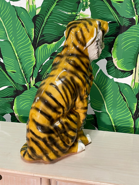 Midcentury Large Ceramic Glazed Tiger Statue