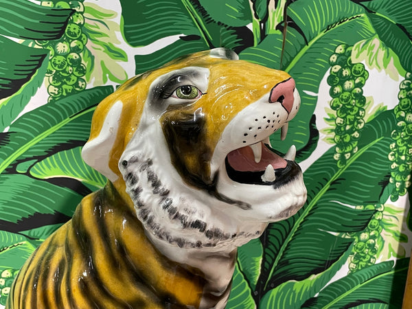 Midcentury Large Ceramic Glazed Tiger Statue