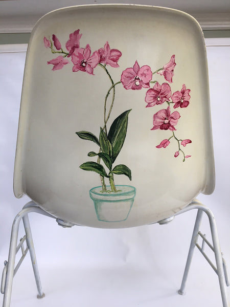 Hand Painted Herman Miller Eames Molded Fiberglass Side Chair back side