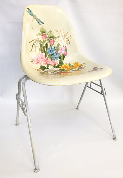 Hand Painted Herman Miller Eames Molded Fiberglass Side Chair front view