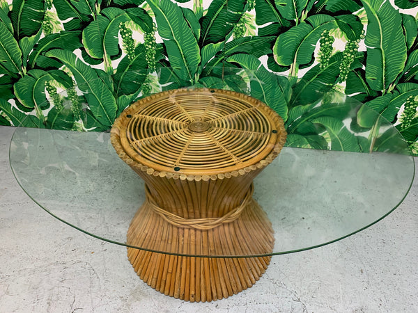 McGuire Rattan Sheaf of Wheat Dining Table top view