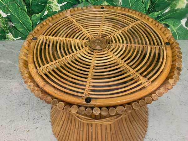 McGuire Rattan Sheaf of Wheat Dining Table close up