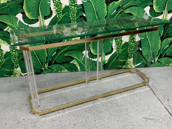 Hollywood Regency Lucite and Brass Console Table by Charles Hollis Jones front view