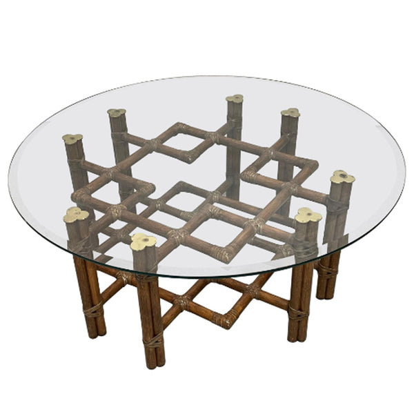 Rattan Chinese Chippendale Fretwork Coffee Table by McGuire