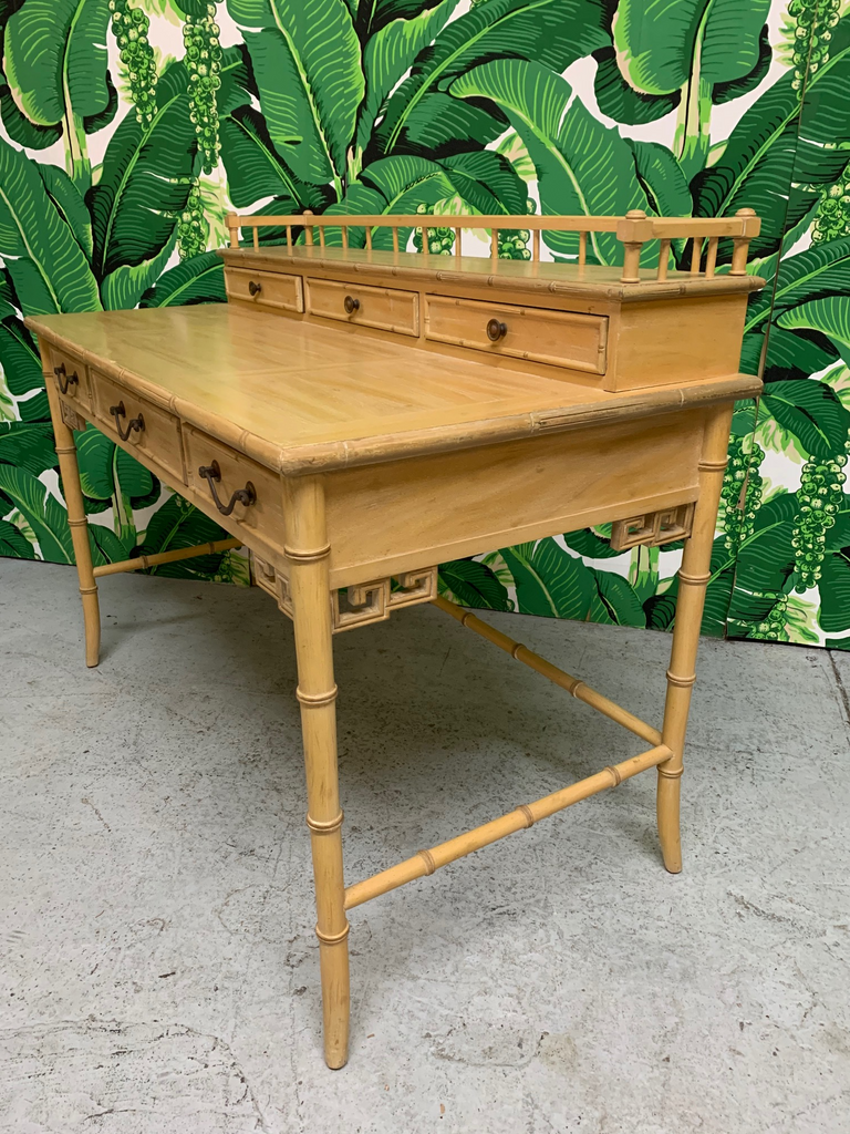 Vintage Faux-Bamboo and Brass Writing Desk/Console - Lerebours