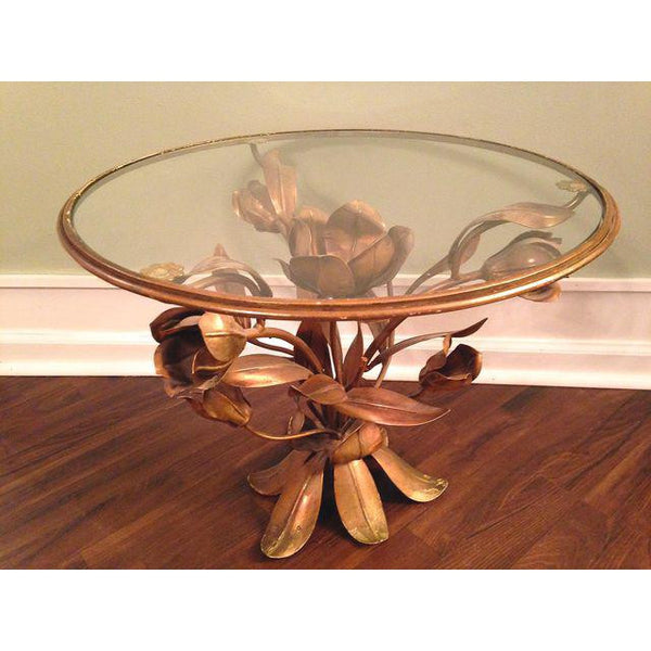 Gold Tole Tulip Flower Side Table