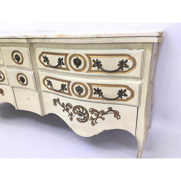 Hickory French Provincial Hollywood Regency Marble Top Dresser