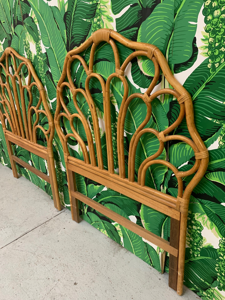 Vintage Rattan Twin Size Headboards, a Pair side view