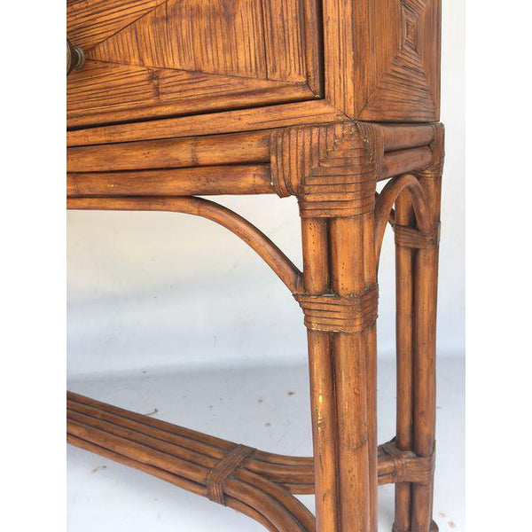 Ethan Allen Burnt Bamboo Rattan 3 Drawer Console Table