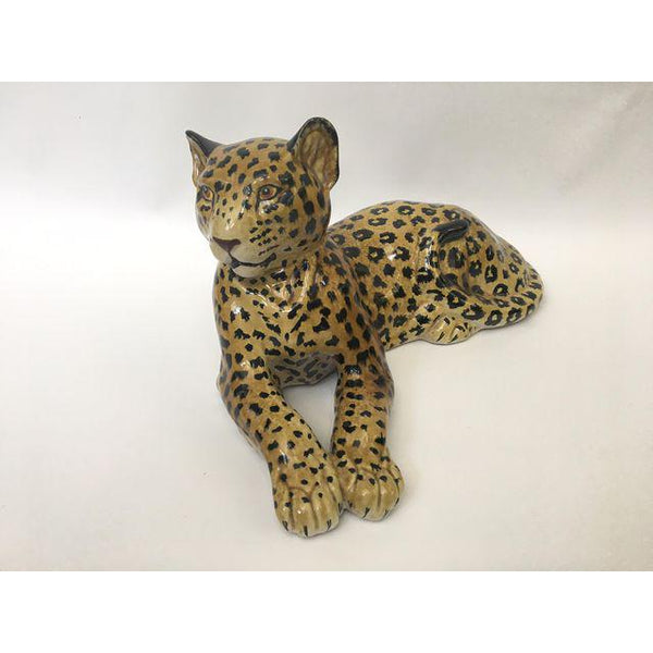 Hand painted Italian Art Deco Glazed Ceramic Leopard Cheetah Figurine