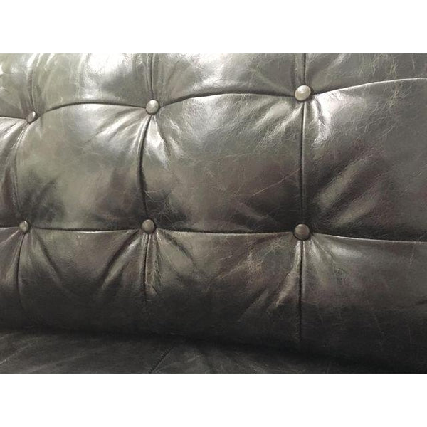 Mid Century Black Leather and Chrome Tufted Sofa After Milo Baughman