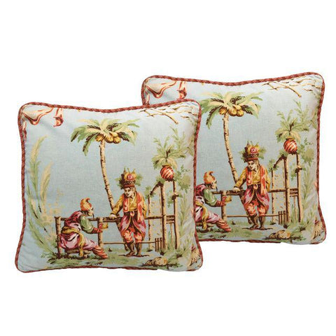 Pair of Asian Chinoiserie Throw Pillows