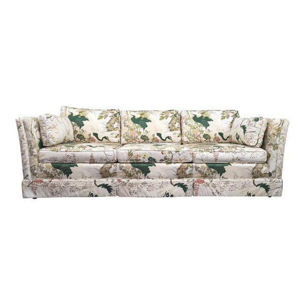 Henredon Inspired Hollywood Regency Chinoiserie Asian Bird Tuxedo Sofa