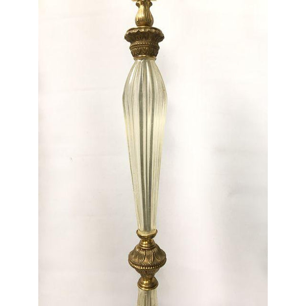 Pair of Large Hollywood Regency Murano Italian Glass Brass Ormolu Table Lamps