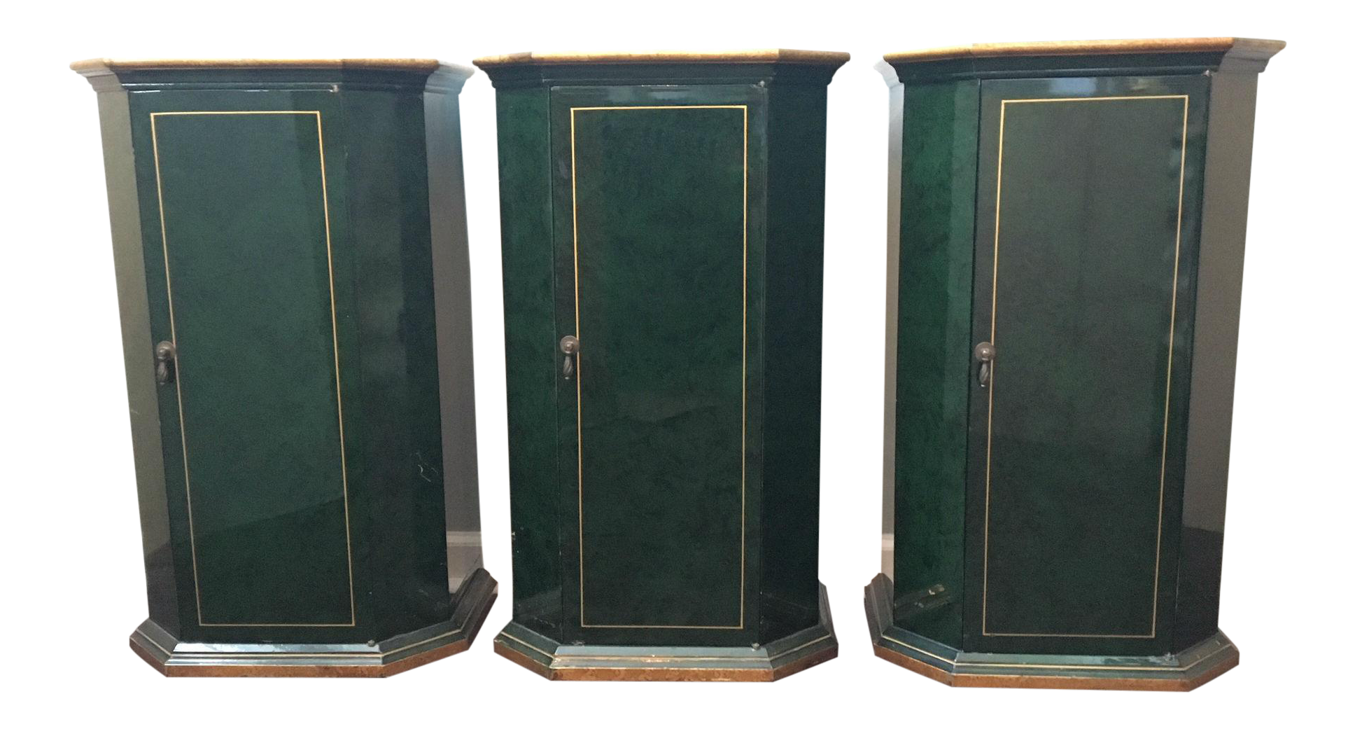Set of 3 Art Deco Faux-Malachite Cabinets