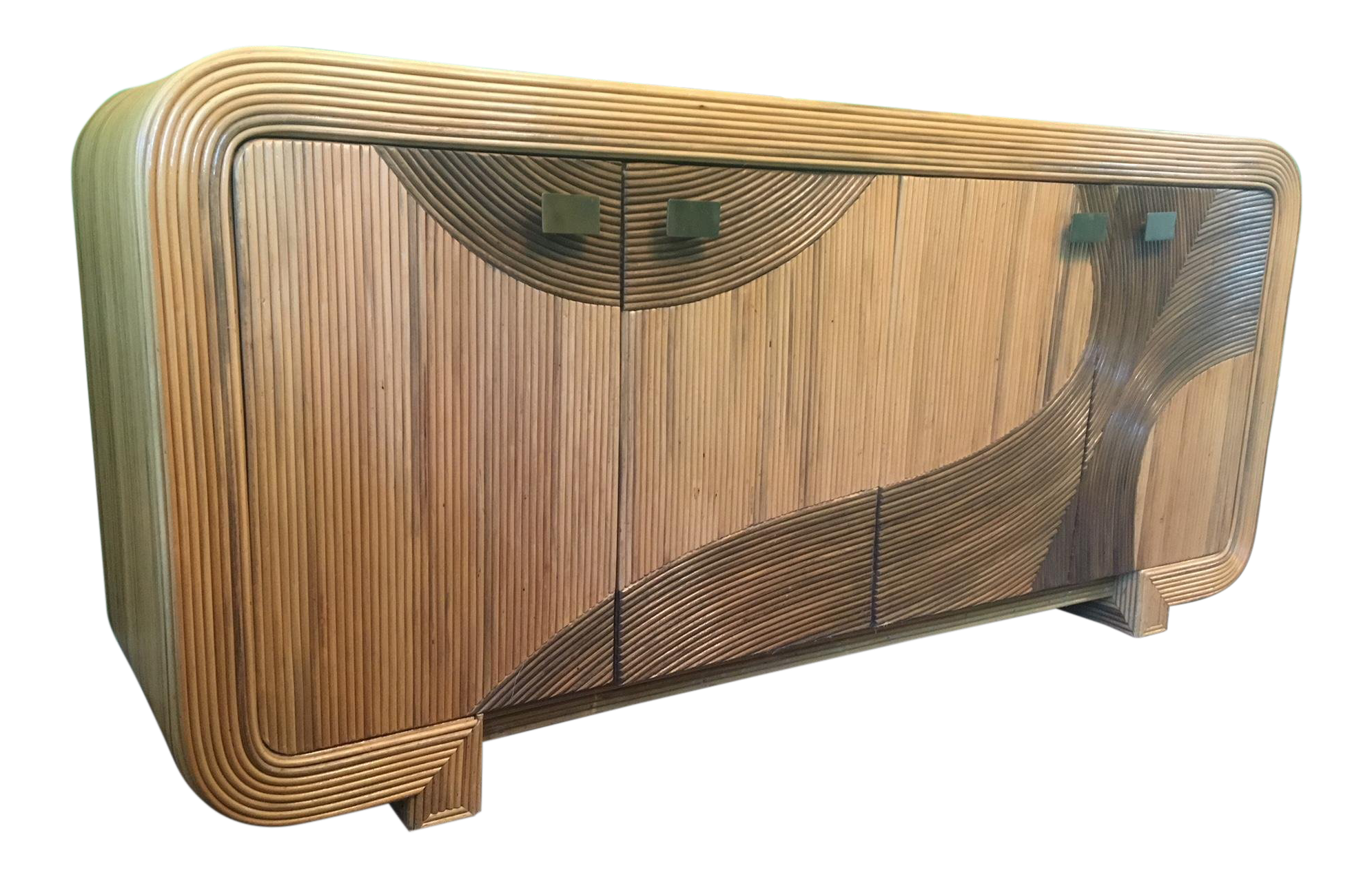 Artistic Split Reed Wrapped Rattan Buffet in the Manner of Gabriella Crespi