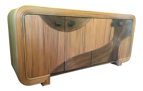 Artistic Split Reed Wrapped Rattan Buffet in the Manner of Gabriella Crespi